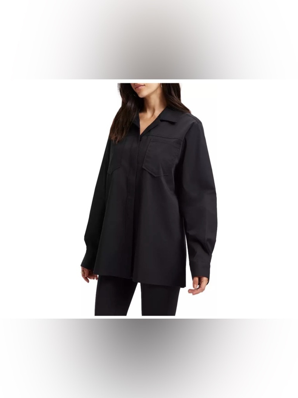 Good American Slit Back Poplin Oversized Button-Front Black Shirt Size M